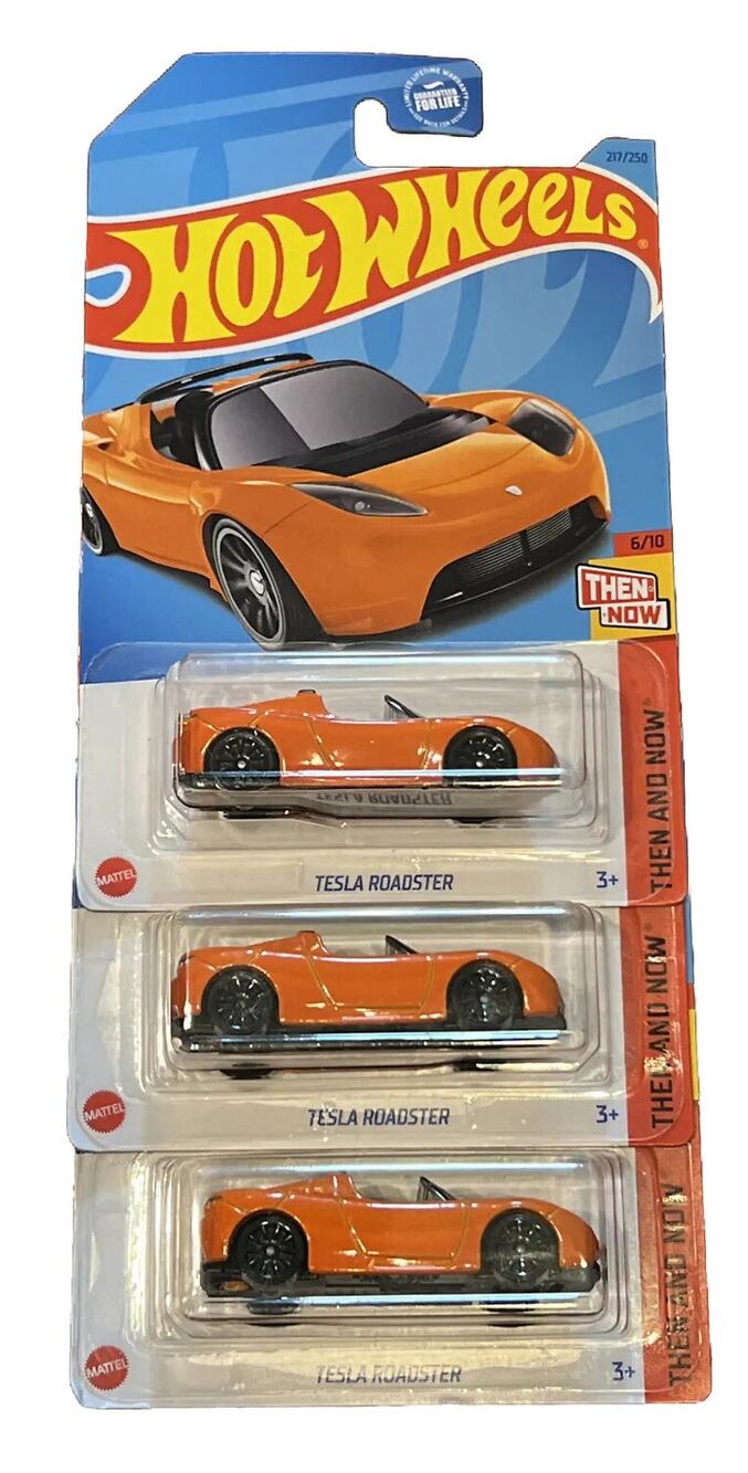 2023 🔥 Hot Wheels #217 Then And Now Tesla Roadster Orange Lot of 3 6/10 NIB Set